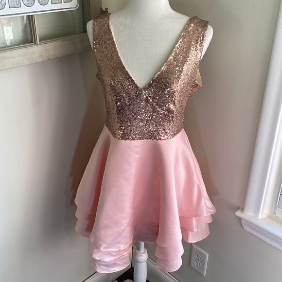 SEQUIN & Satin Sleeveless Cocktail Evening Pink Dress NWOT - Picture 1 of 6